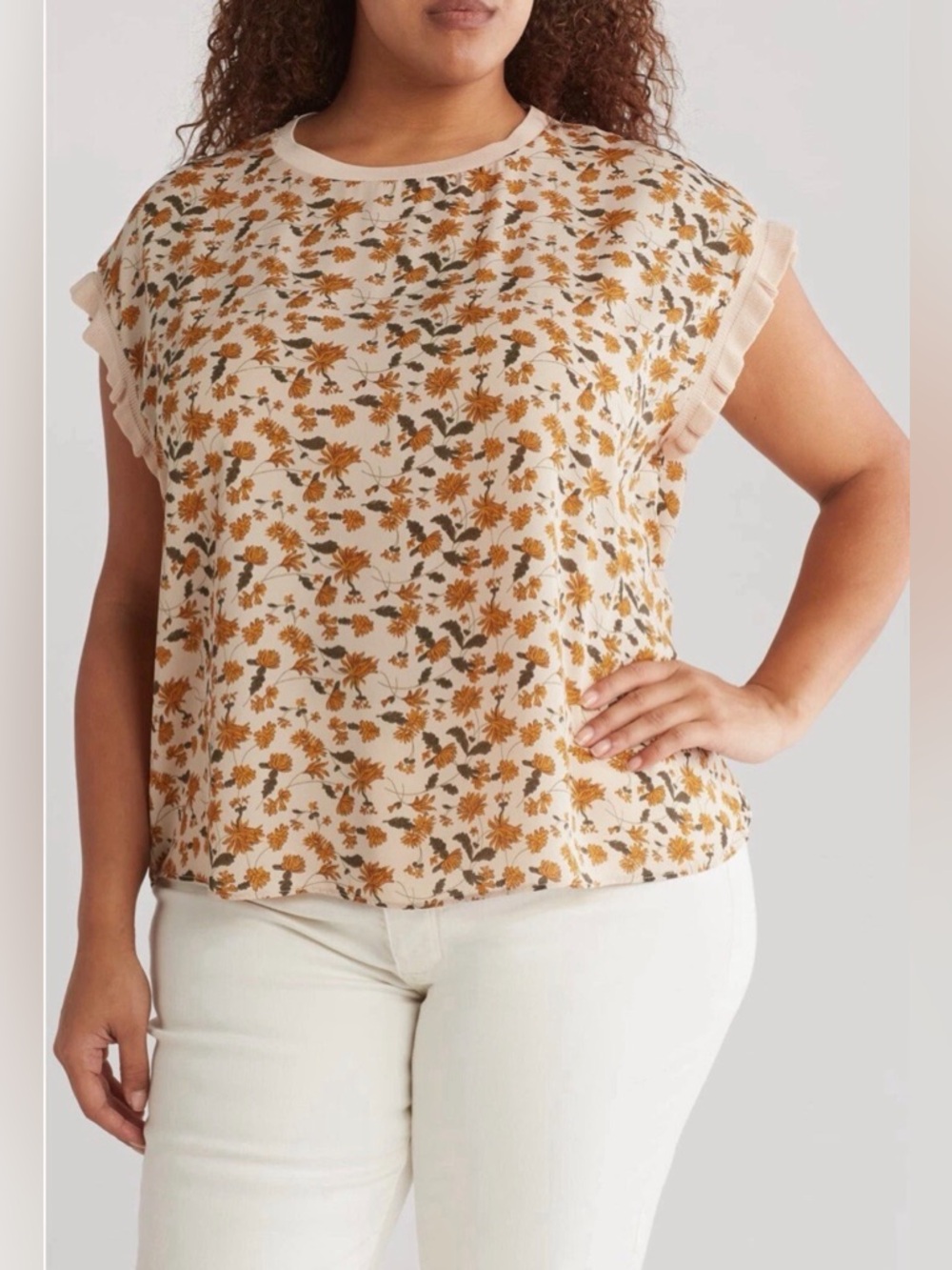 T Tahari Ruffle Floral Cap-Sleeve Top Size XS - C31-001